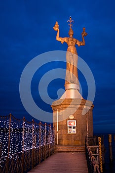 The Imperia statue in Constance at sunset