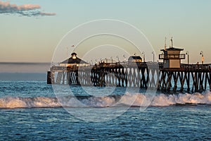 Imperial Beach Fishing Pier at Dawn with Crashing Waves