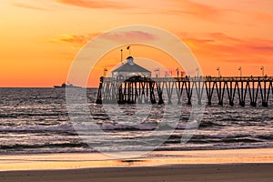 Imperial Beach Pier with Navy ship in distance