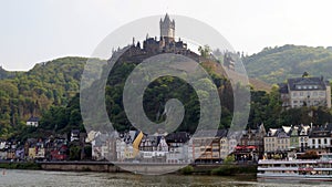 Imperial Castle on the hilltop overlooking the town and Moselle river valley, Cochem, Germany