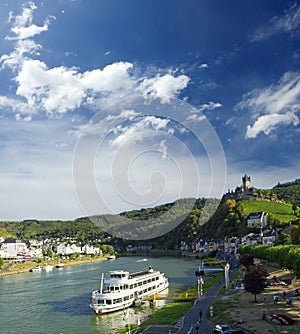 Imperial Castle Reichsburg on the Mosel river. Cochem city. Landscape