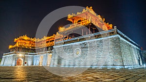 Imperial City Entrance Night Time. Citadel Historical building and vietnamese in the old city of hue Vietnam