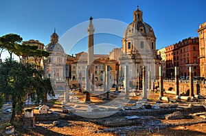 Imperial Forum and Trajan columns in Rome photo