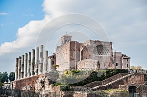 Imperial Forums in Rome, theater and church in Rome capital, Italy