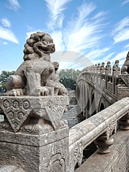 Imperial Summer Palace, Beijing. Seventeen-arch Bridge on Lake Kunming