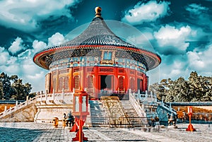 The Imperial Vault of Heaven in the complex Temple of Heaven in Beijing.Inscription means:Vault of Heaven