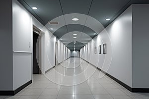 Impersonal Large office blank corridor. Generate Ai photo