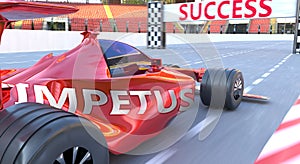 Impetus and success - pictured as word Impetus and a f1 car, to symbolize that Impetus can help achieving success and prosperity