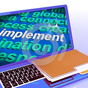 Implement Word Cloud Laptop Shows Implementing Or Execute A Plan photo
