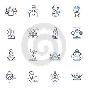 Implementation execution line icons collection. Implementation, Execution, Launch, Integration, Deployment, Rollout