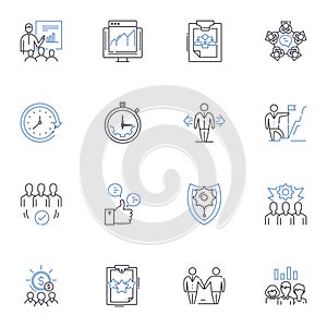 Implementation line icons collection. execution, deployment, integration, realization, attainment, materialization photo