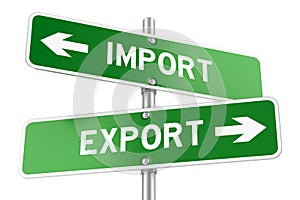 Import or Export directions. Opposite traffic sign, 3D rendering