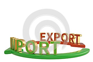 Import export words on arrow 3D illustration.