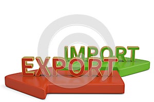 Import export words on arrow 3D illustration.