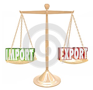 Import Export Words Scale Trade Balance Surplus Deficit photo