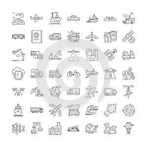 Import and exports business linear icons, signs, symbols vector line illustration set