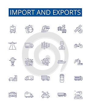 Import and exports line icons signs set. Design collection of import, export, trade, global, market, logistics