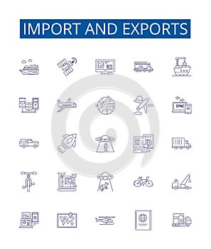 Import and exports line icons signs set. Design collection of import, export, trade, global, market, logistics