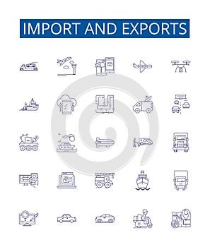 Import and exports line icons signs set. Design collection of import, export, trade, global, market, logistics