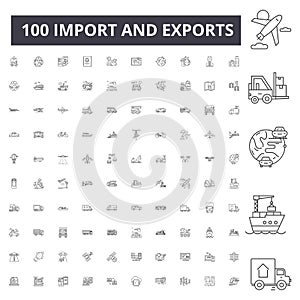 Import and exports line icons, signs, vector set, outline illustration concept