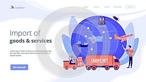 Import of goods and services concept landing page