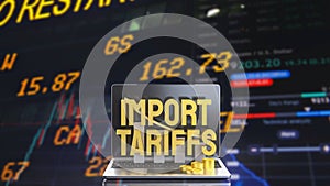 The Import tariff and chart on Notebook for Business concept 3d Rendering