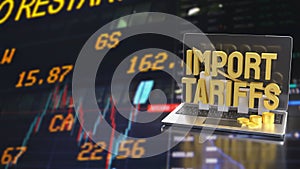 The Import tariff and chart on Notebook for Business concept 3d Rendering