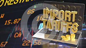 The Import tariff and chart on Notebook for Business concept 3d Rendering