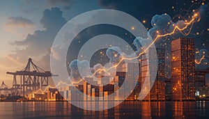 Import tariffs increasing concept with red arrow going up.