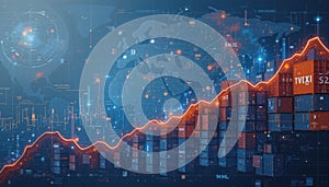 Import tariffs increasing concept with red arrow going up.