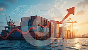 Import tariffs increasing concept with red arrow going up.