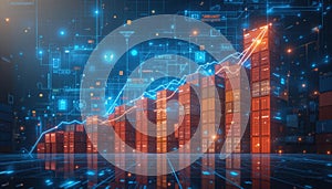 Import tariffs increasing concept with red arrow going up.