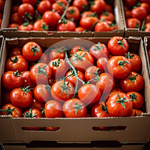 Import tomatoes, red harvest, packed in a carefully curated box