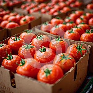 Import tomatoes, red harvest, packed in a carefully curated box