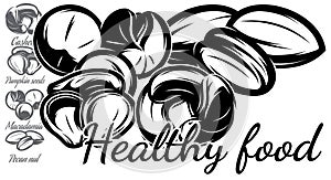 Importance of healthy food. Group of vector templates for design. Elements to promote a healthy lifestyle