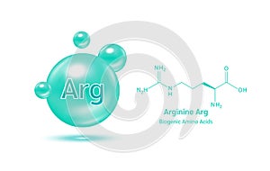 Important amino acid Arginine Arg and structural chemical formula and line model of molecule.