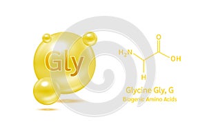 Important amino acid Glycine Gly, G and structural chemical formula