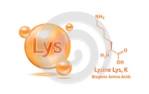 Important amino acid Lysine Lys, K and structural chemical formula and line model of molecule. Lysine orange