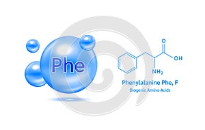 Important amino acid Phenylalanine Phe, F and structural chemical formula and line model of molecule.