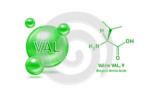 Important amino acid Valine VAL, V and structural chemical formula