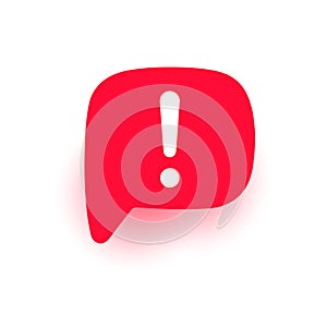 Important information vector icon, exclamation mark, attention logo, warning speech bubble, red danger hazard sign, flat design