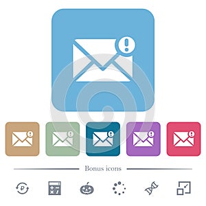 Important message flat icons on color rounded square backgrounds