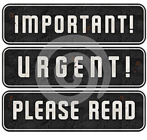 Important Stamp Urgent Please Read Signs Set Grunge