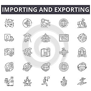 Importing and exporting concept line icons, signs, vector set, linear concept, outline illustration