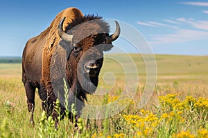 Imposing American bison nature. Generate Ai photo