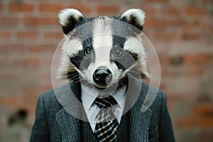 Imposing Anthropomorphic badger wearing business manager suit. Generate ai photo
