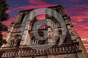 The imposing front of Notre Dame Cathedral in Paris