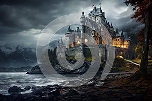 Imposing Medieval castle building. Generate AI photo