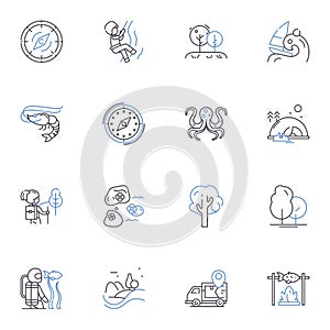 Imposing nature line icons collection. Majestic, Grandiose, Formidable, Towering, Commanding, Dominant, Powerful vector