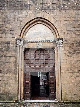 Imposing portal from the church of San Francesco in Pienza, Italy.